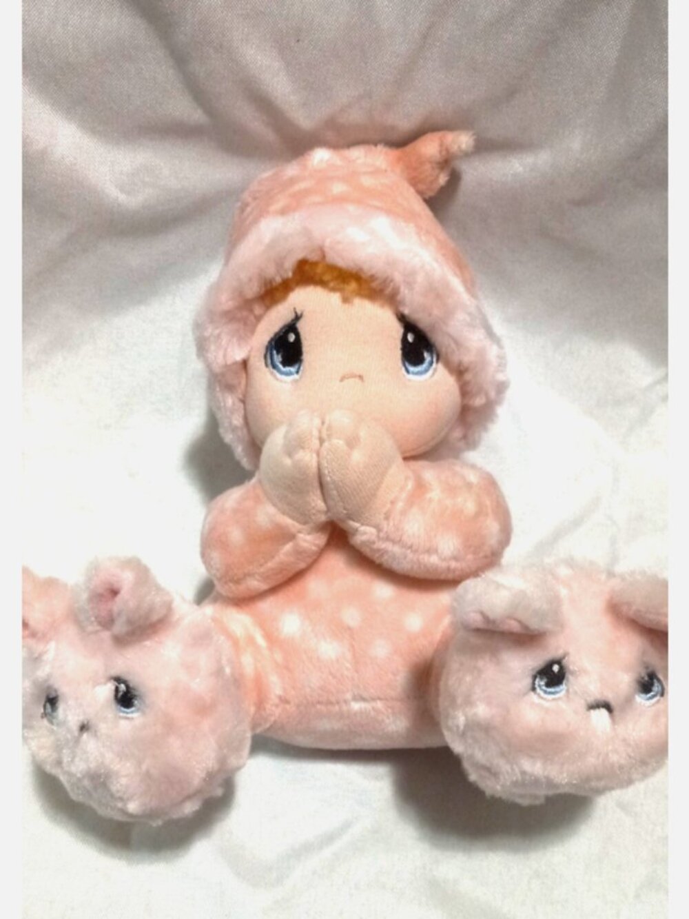 Precious Moments Prayer Girl Plush Doll Pink Pajamas Bunny Slippers 9"